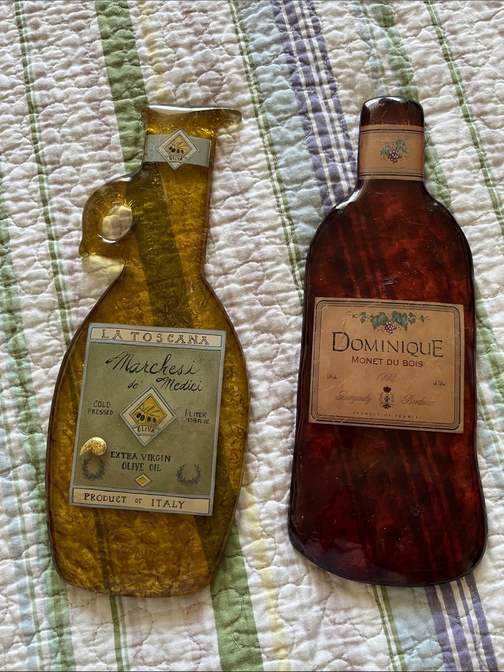 Vintage Decorative Wall Hanging Art Wine Bottle & Olive OIl Bottle Flattened (2)